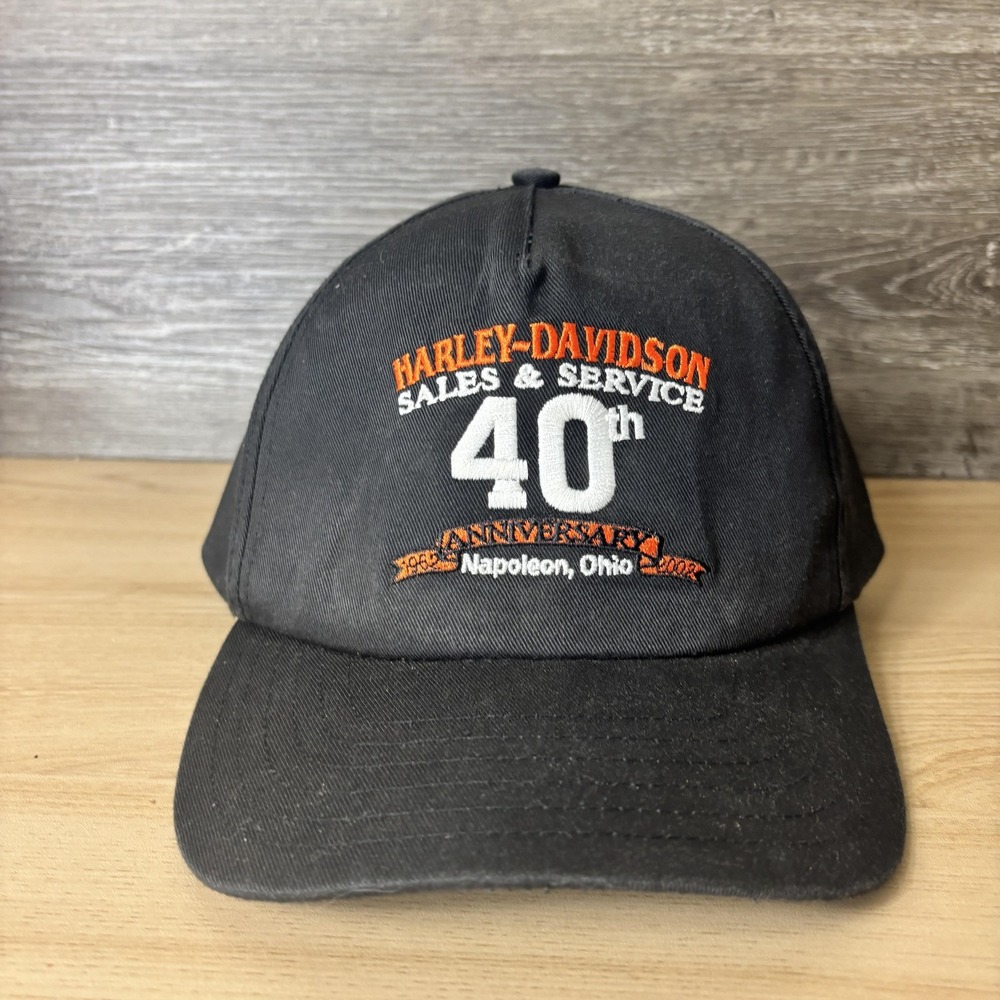 Harley Davidson Hat Cap Strap Back Black 40th Anniversary Napoleon Ohio Mens